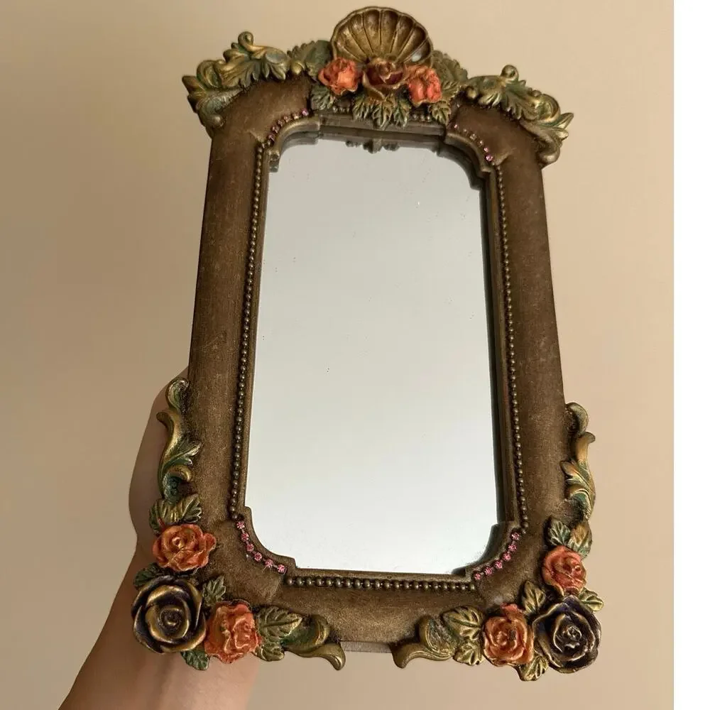 Vintage Mirror By Michal Negrin ? Flowers Unique sea shell crystal desk top READ